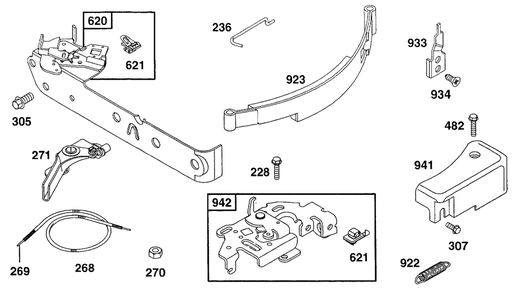 Control Brackets, Band Brake Diagram and Parts List for 96982-7051-01  Briggs and Stratton Engine